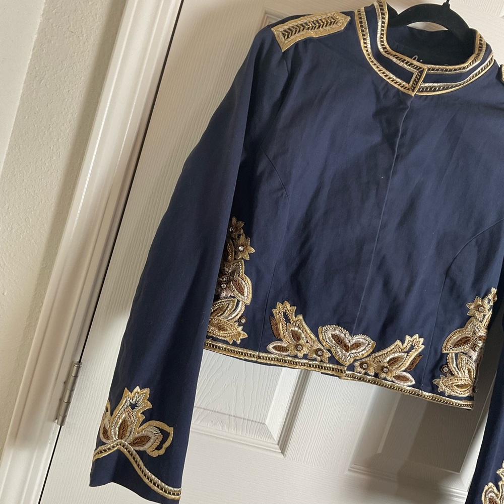 Embroidered Navy Blue Utility Jacket - Picture 4 of 15